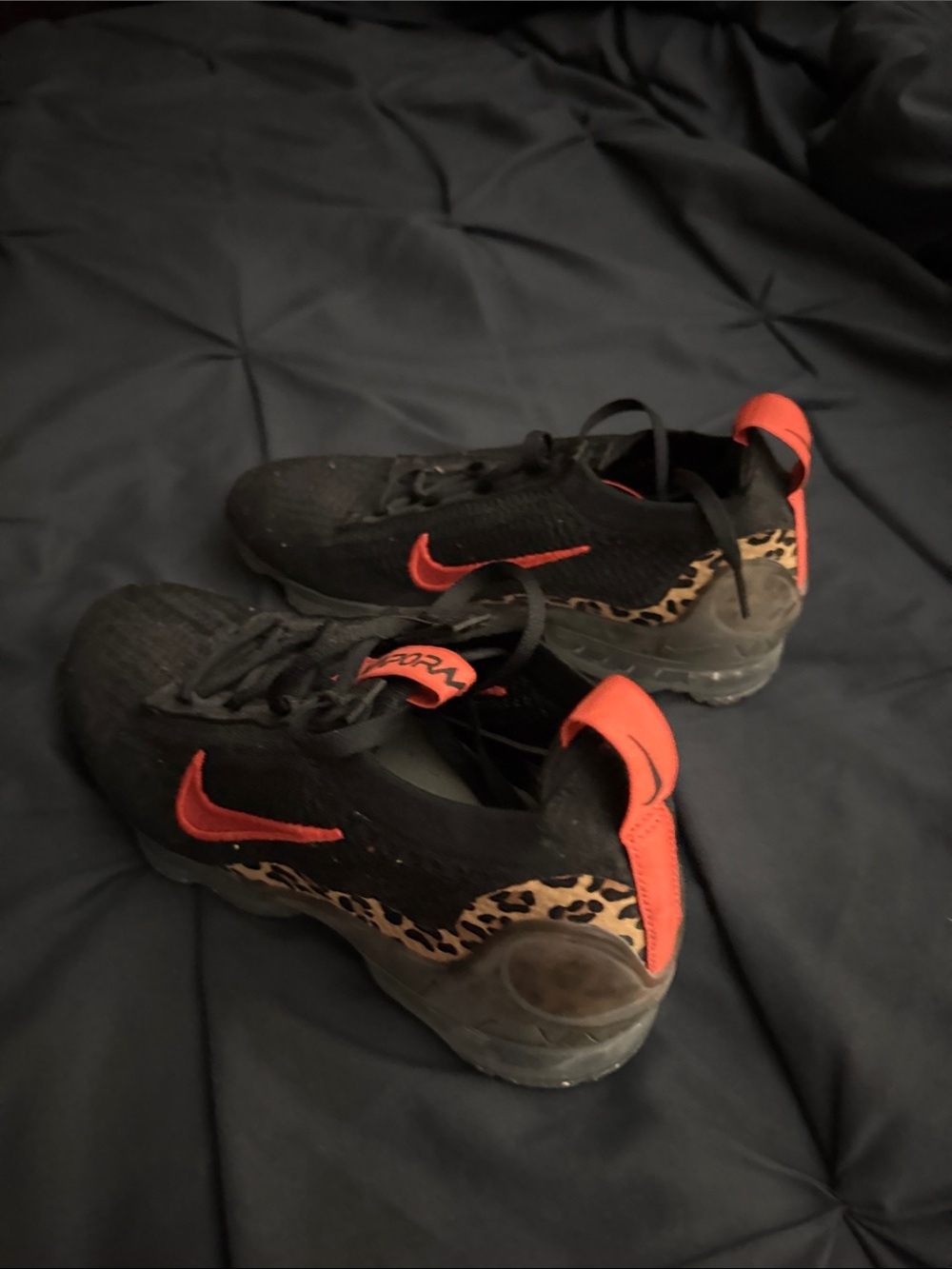 Nike Kids Black Sneakers with Orange Swoosh & Leopard Heel
